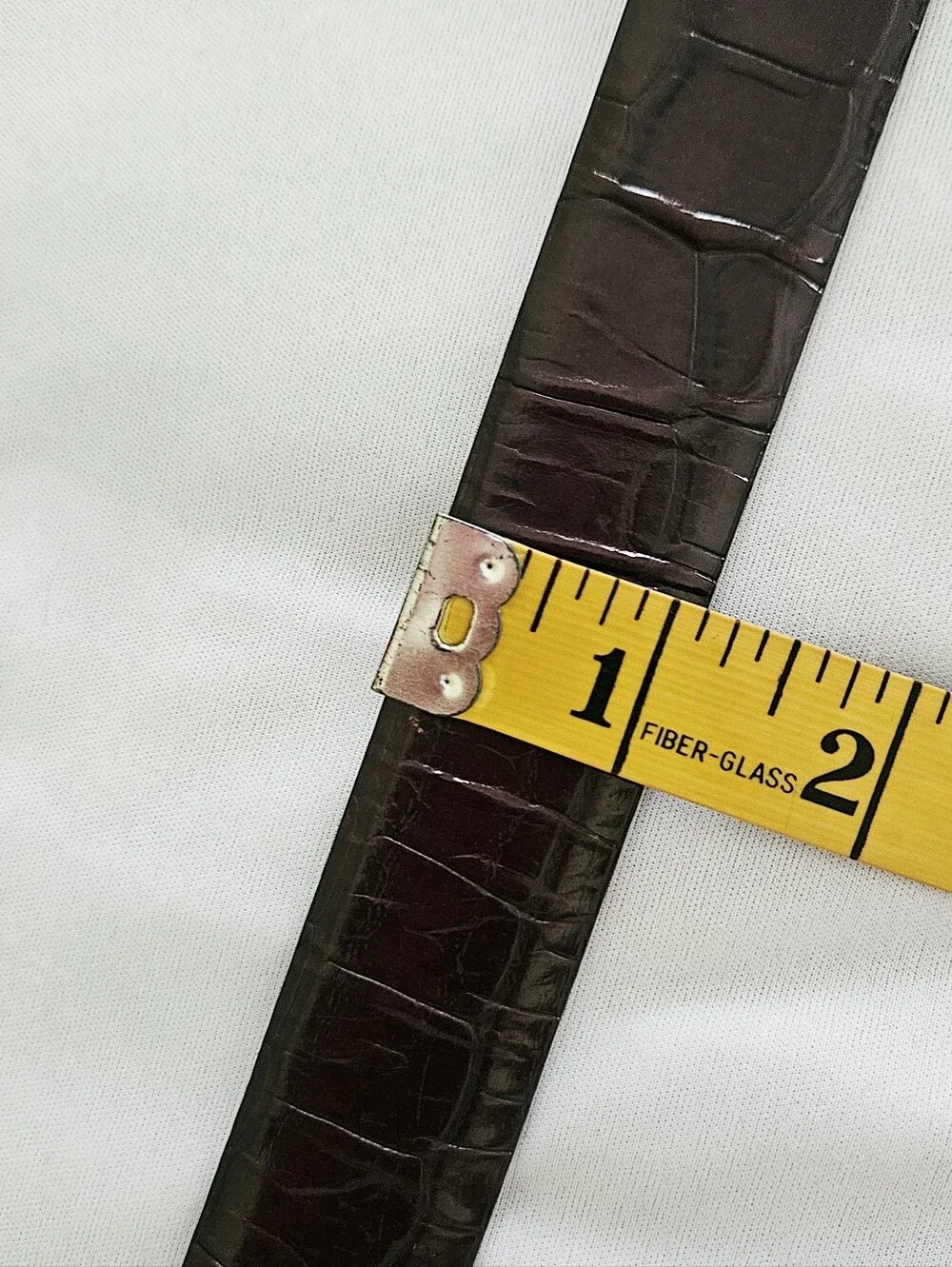 Ellen Tracy Italian Leather Croc Embossed Belt Brown Gold Slide Buckle S